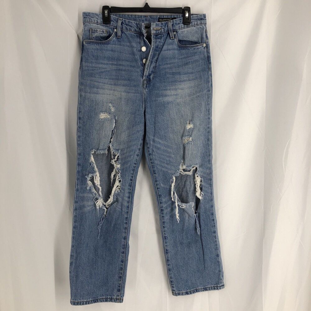 Blank NYC Womens The Baxter Ribcage Button Fly Jeans Size 30 Blue Straight Leg